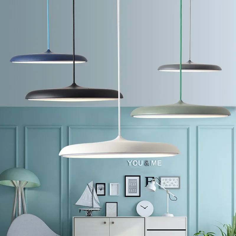 Modern Led Ufo Suspension Pendant Lamp Fixture Nordic Round Disk Hanging Light Luminaire Kitchen Dining Room Lighting Home Decor