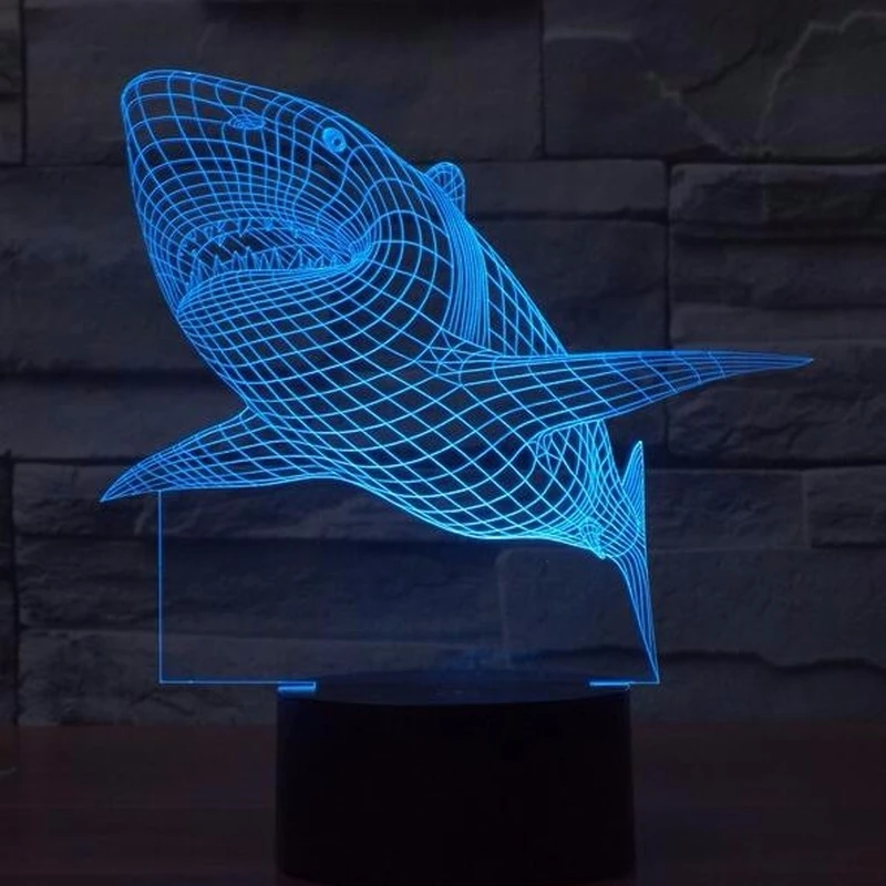 3d светодиодный ночник креативная Акула детская настольная лампа Иллюзия