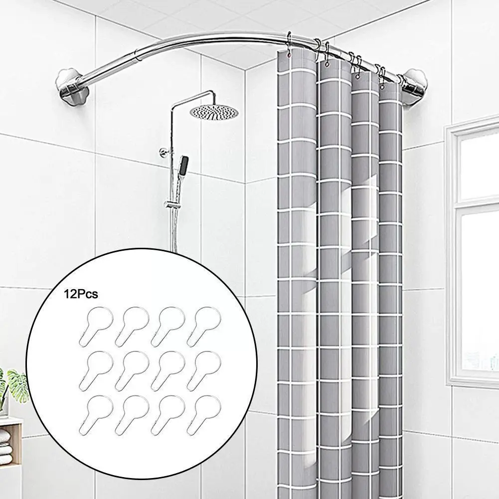 

12pcs/set Shower Curtain Hooks Glide Rings Roller Steel With Polished Clips Rings Rods Bathroom Curtains Q8j7