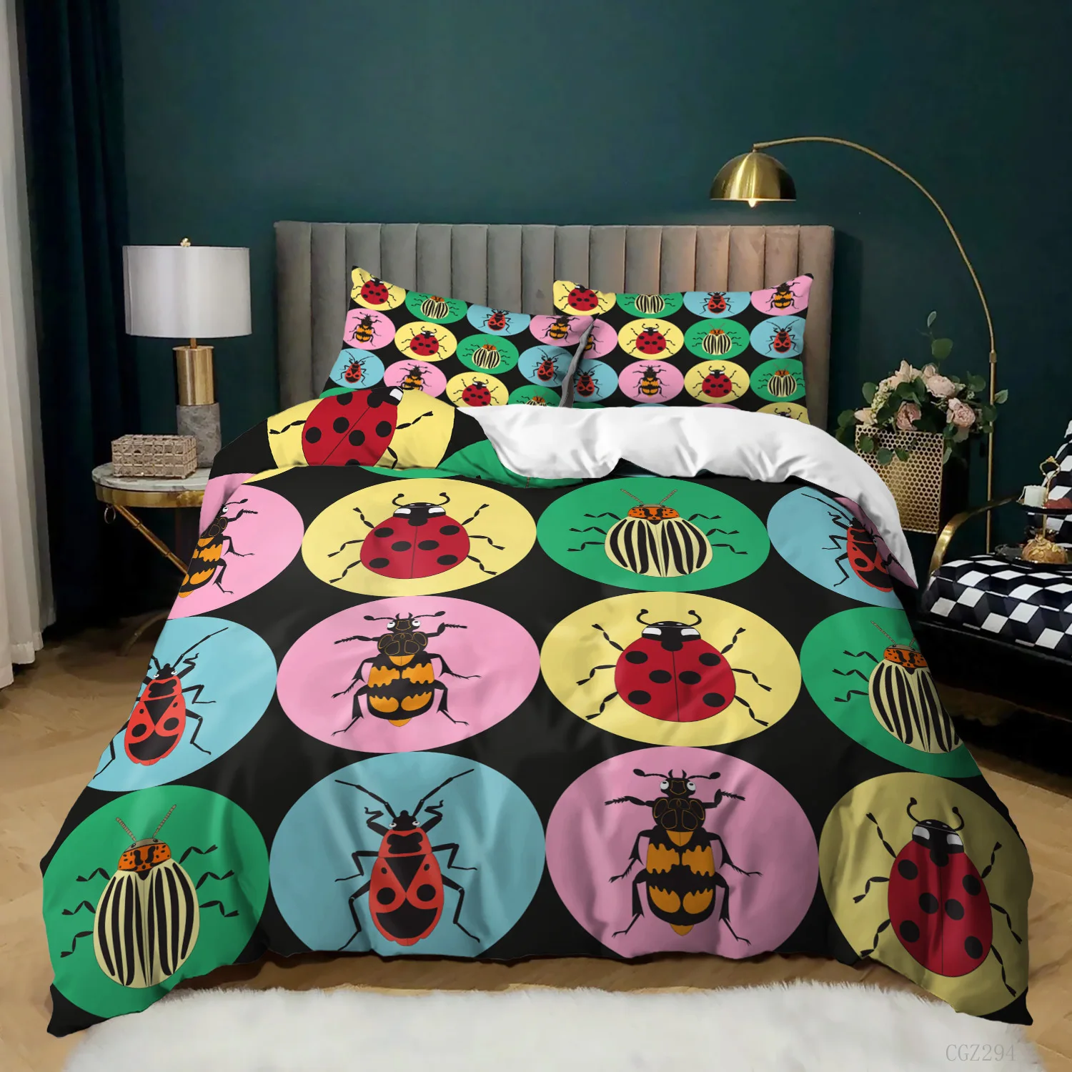 Ladybug Insects Design Duvet Cover Set Butterfly Printed Decorative 2/3 Pcs Bedding with Pillowcase for Teens Boys Girls | Дом и сад