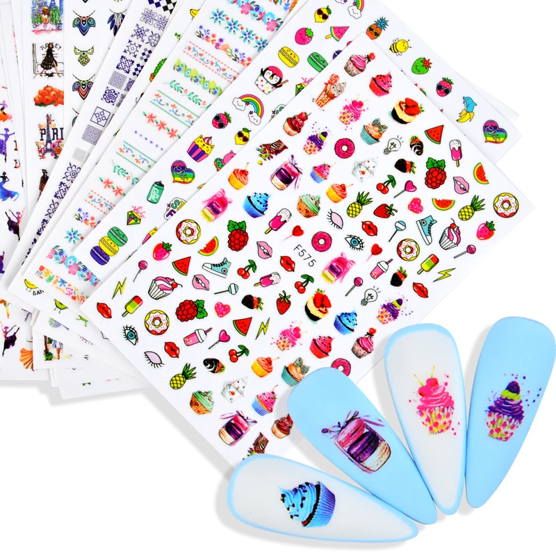 3D Black Russia Letter Nail Art Stickers Character Fruit Cake Ice Cream Image Animal Panda Leaf Flower Nail Decal Decorations