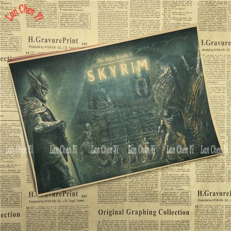 Цвет: желтый The Elder Scrolls Skyrim Классическая игра плакат на крафт-бумаге Бар Кафе гостиная столовая картина для декора комнаты - Цвет: Цвет: желтый