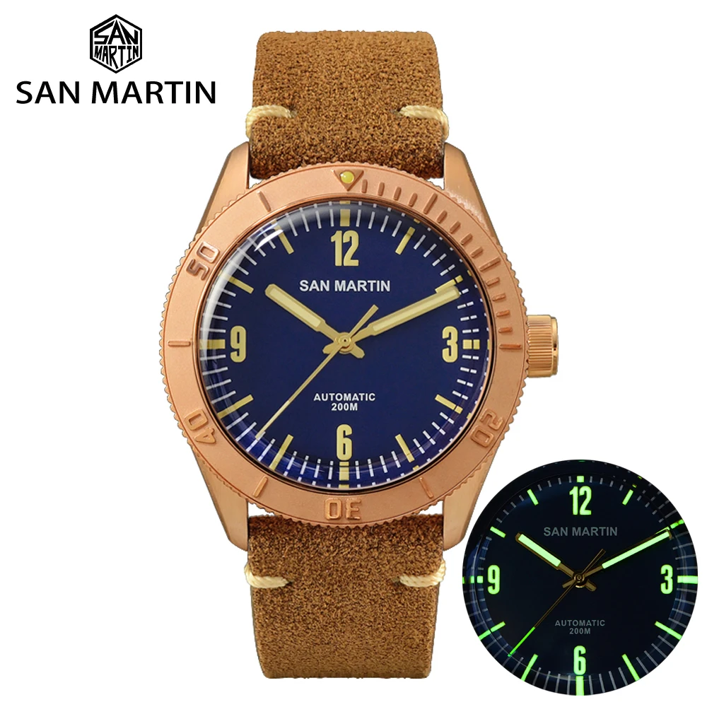 

San Martin New Cusn8 Bronze Watches Automatic Diving Wristwatch Sapphire Glass Men's Mechanical Watch Relojes Water Resistant