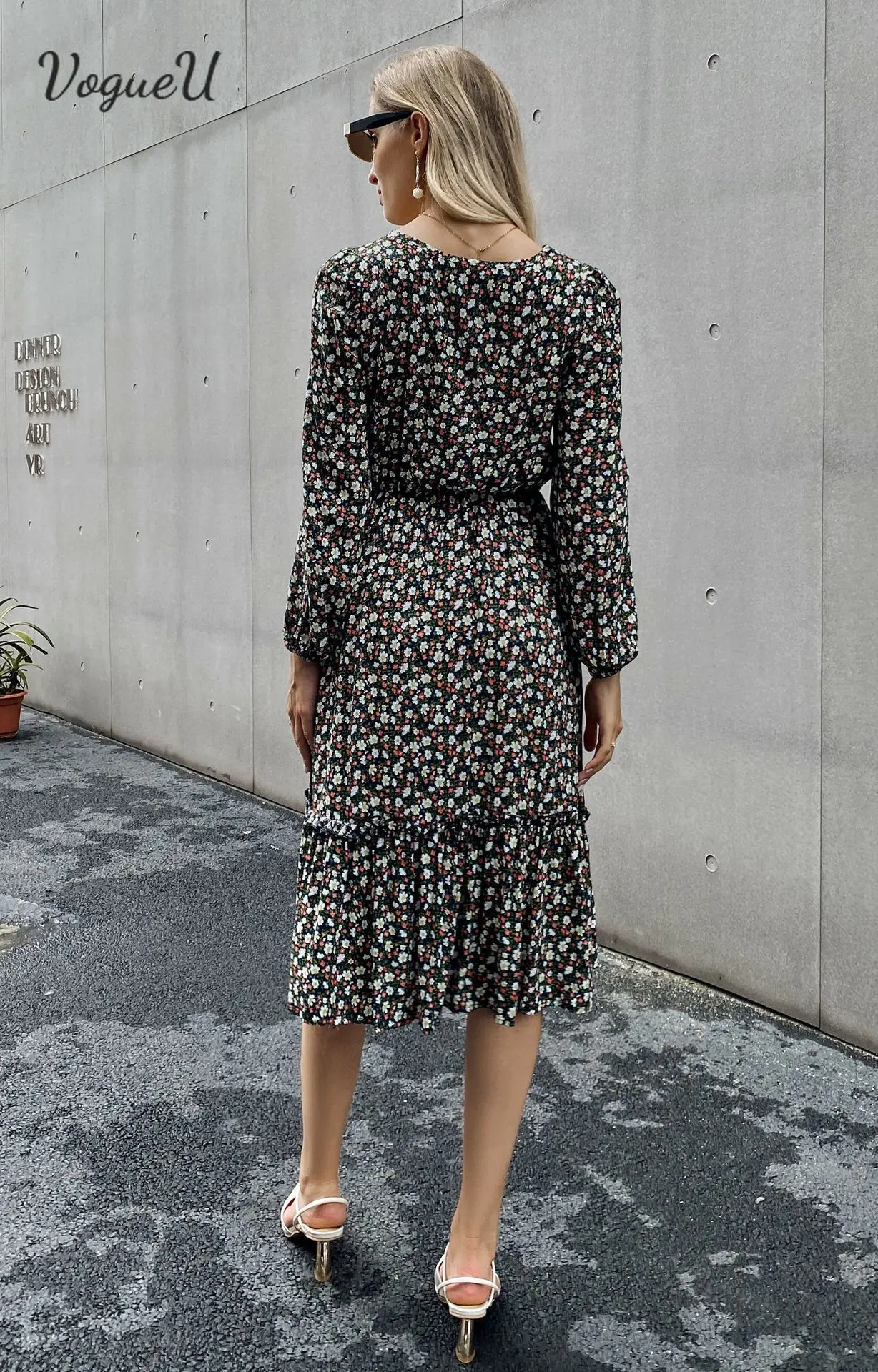 

Spring Vintage Long Sleeve Ruffle Floral Printing Chic Dress Elegant Casual Loose Dresses Women Boho Vestidos Ladies Clothes