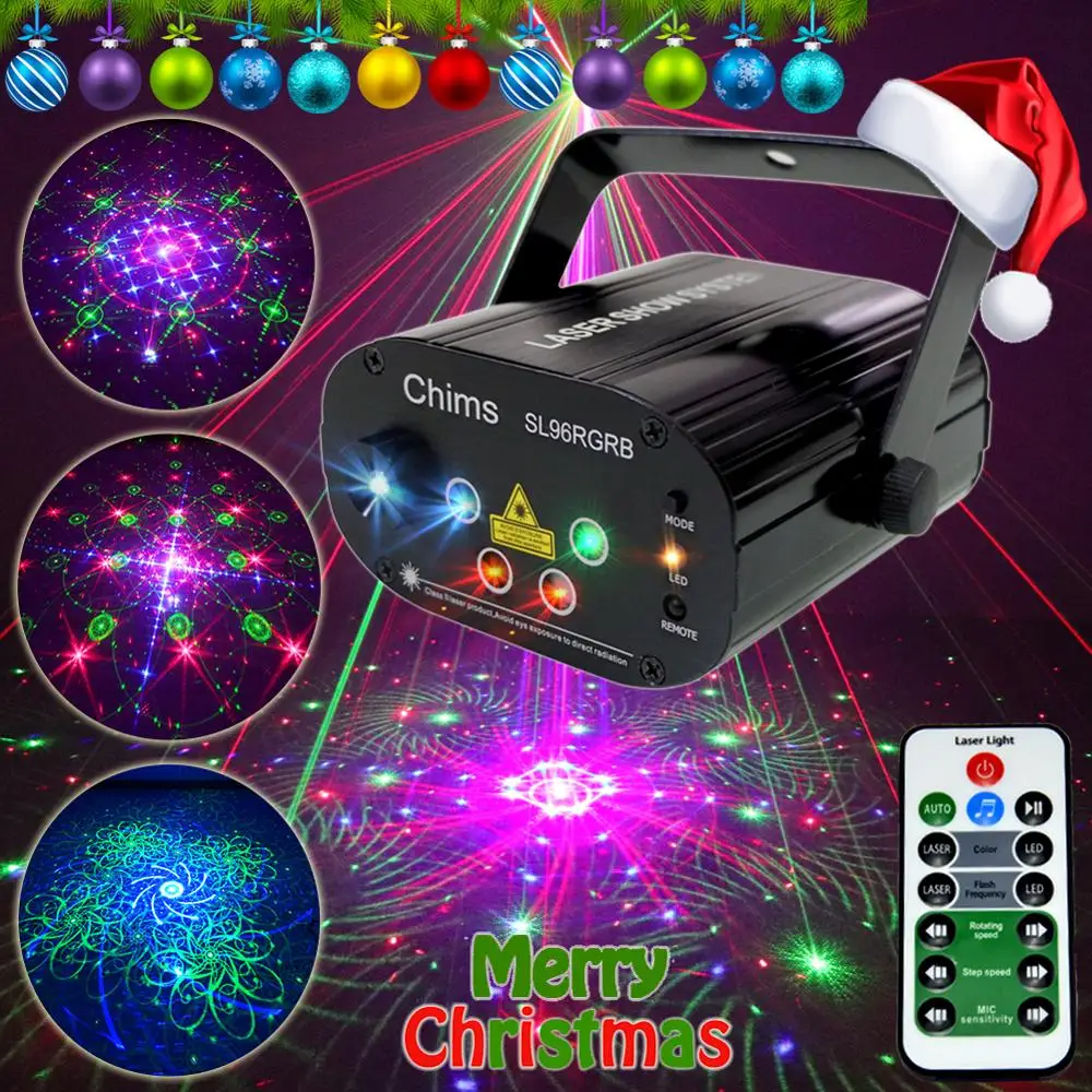 Chims RGB сценический светильник лазерный светильник для вечеринки 96 узор лазерный проектор светодиодный красочный DJ музыка рождество диско шоу танец DJ клуб