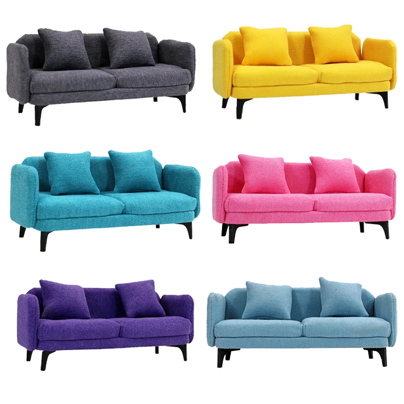 

1/12 Mini Sofa with Cushions Furniture For Dollhouse Dolls Action Figure Accessories