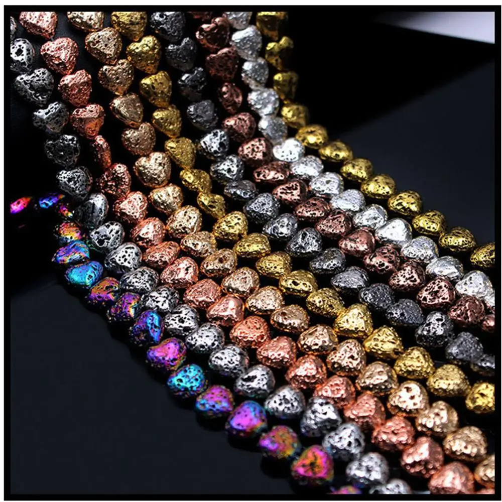 

Бусины из вулканического камня с гальваническим покрытием 10 мм, бусины в форме сердца, бусины в форме сердца, оригинальные бусины с сердечками, аксессуары для ювелирных изделий DIY, очаровательные бусины для изготовления