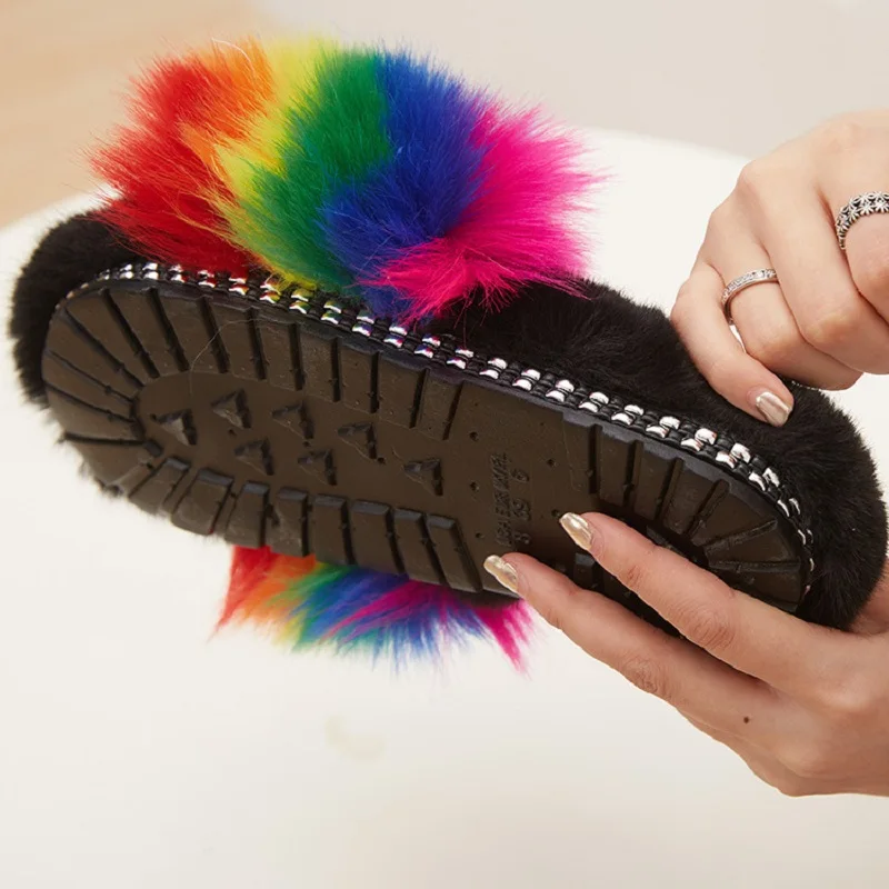 

Women Faux Fur Slippers Bag Purse Set Fluffy Fur Slides Handbag with Slides Faux Fox Fur Slides Female Shoulder Bag Wholesale