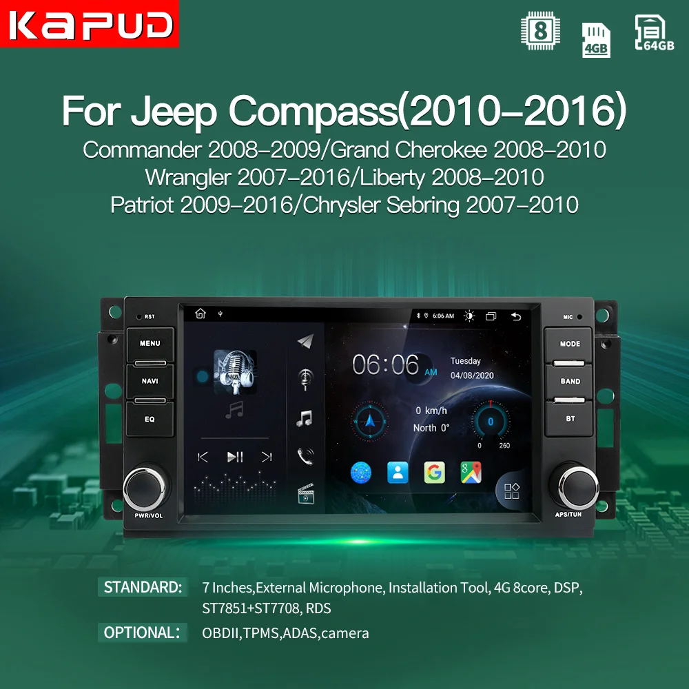 Автомобильный радиоприемник Kapud 8 ядер 4G Android 10 GPS навигация для Jeep Compass/Commander/Grand