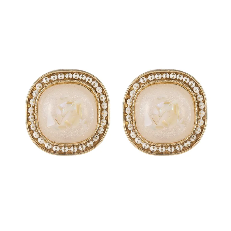 

Retro Rhinestone Shell Square Rhinestone Small Stud Earrings For Women Clip On Earring Birthday Party Vintage Jewelry Gifts
