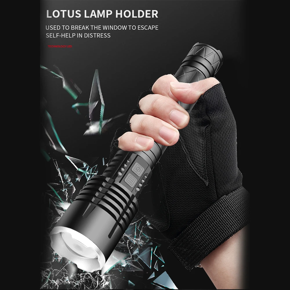 

XHP120 Use 2*18650 2*26650 battery LED Torch LED beads Led flashlight camping adjustable 5 Modes waterproof USB Rechargable