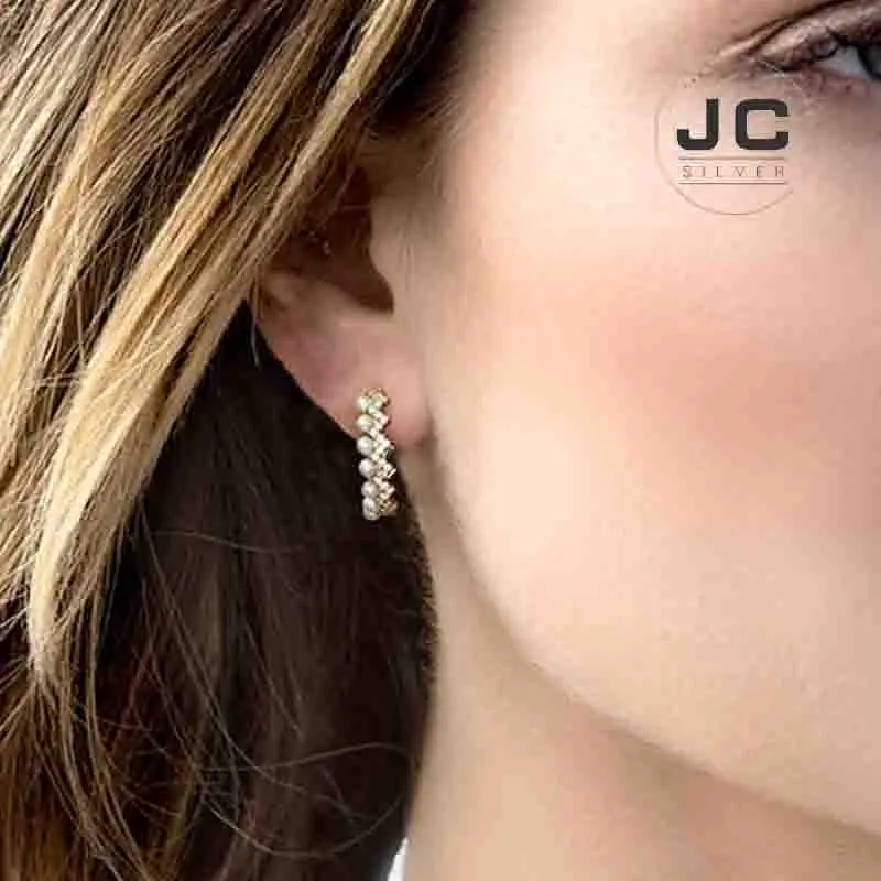 New Fashion Charms Tibetan silver Original Engraving Up And Down Earrings With Pearls For Women Mono Zircon Glamour Jewelry Gift | Украшения