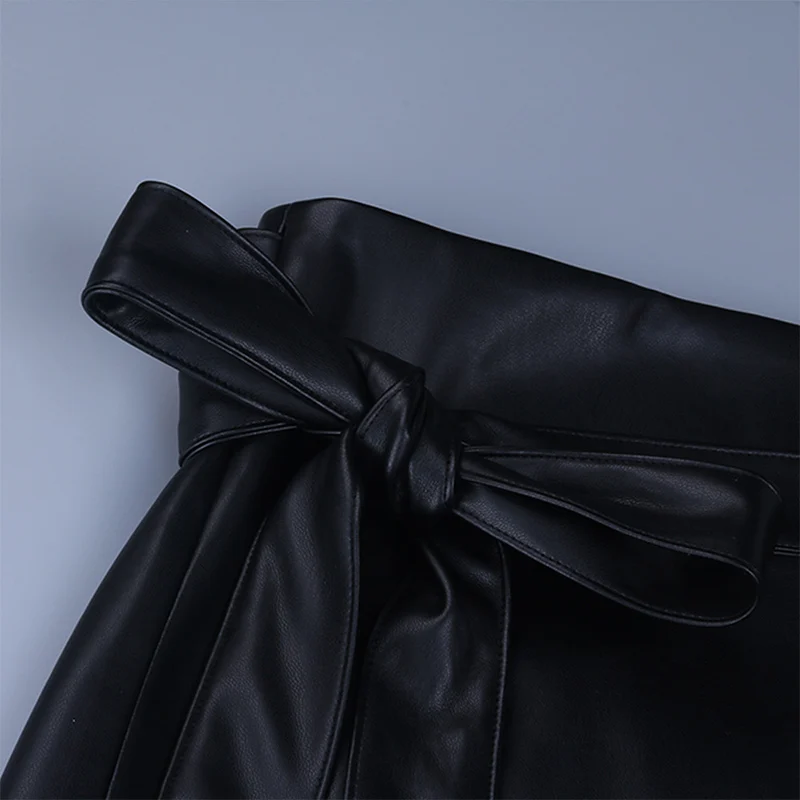 

NEW Irregular PU Leather Women's Mini Skirts Lace Up Sexy High Waist Female Skirt Black Solid Streetwear Casual Ladies Bottom