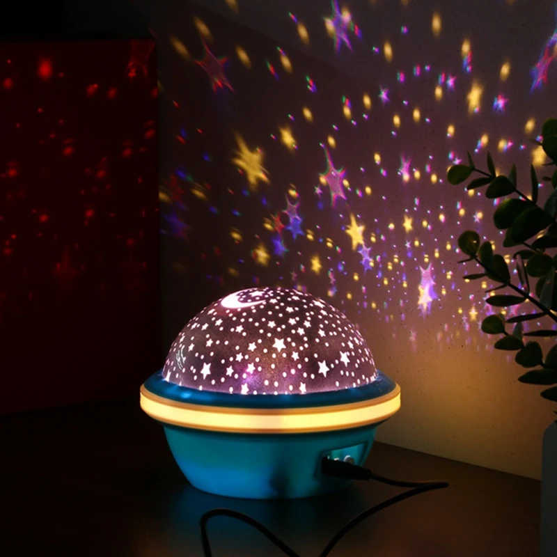 Creative UFO Shaped LED Projection Light Romantic Moon Star Night Light USB Laser Night Lamp for Child Bedroom Decor Kids Gifts