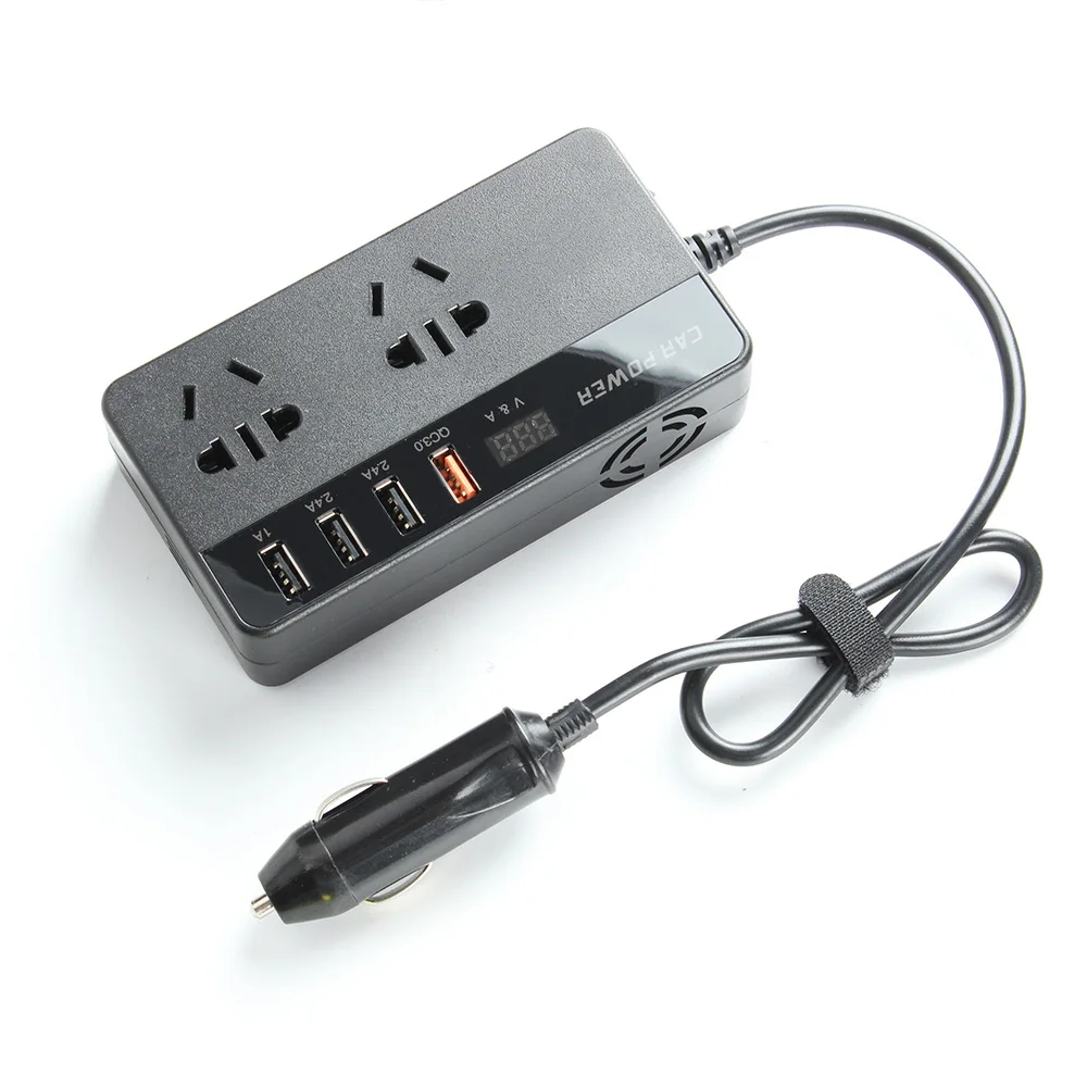 QC3.0 fast charging 150w car power inverter adapter DC12V To AC220V 4 USB Adapter Converter with LED Digital display Charger