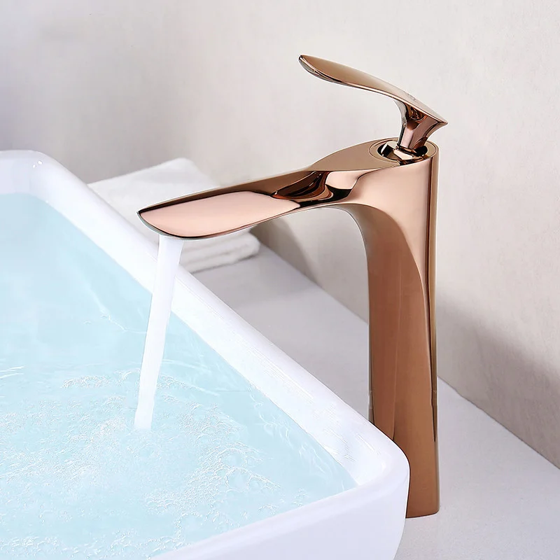 

Solid Brass Bathroom Basin Faucets Sink Mixer Tap Hot & Cold Single Handle Deck Mounted Lavatory Crane Water Tap Rose Gold/Black