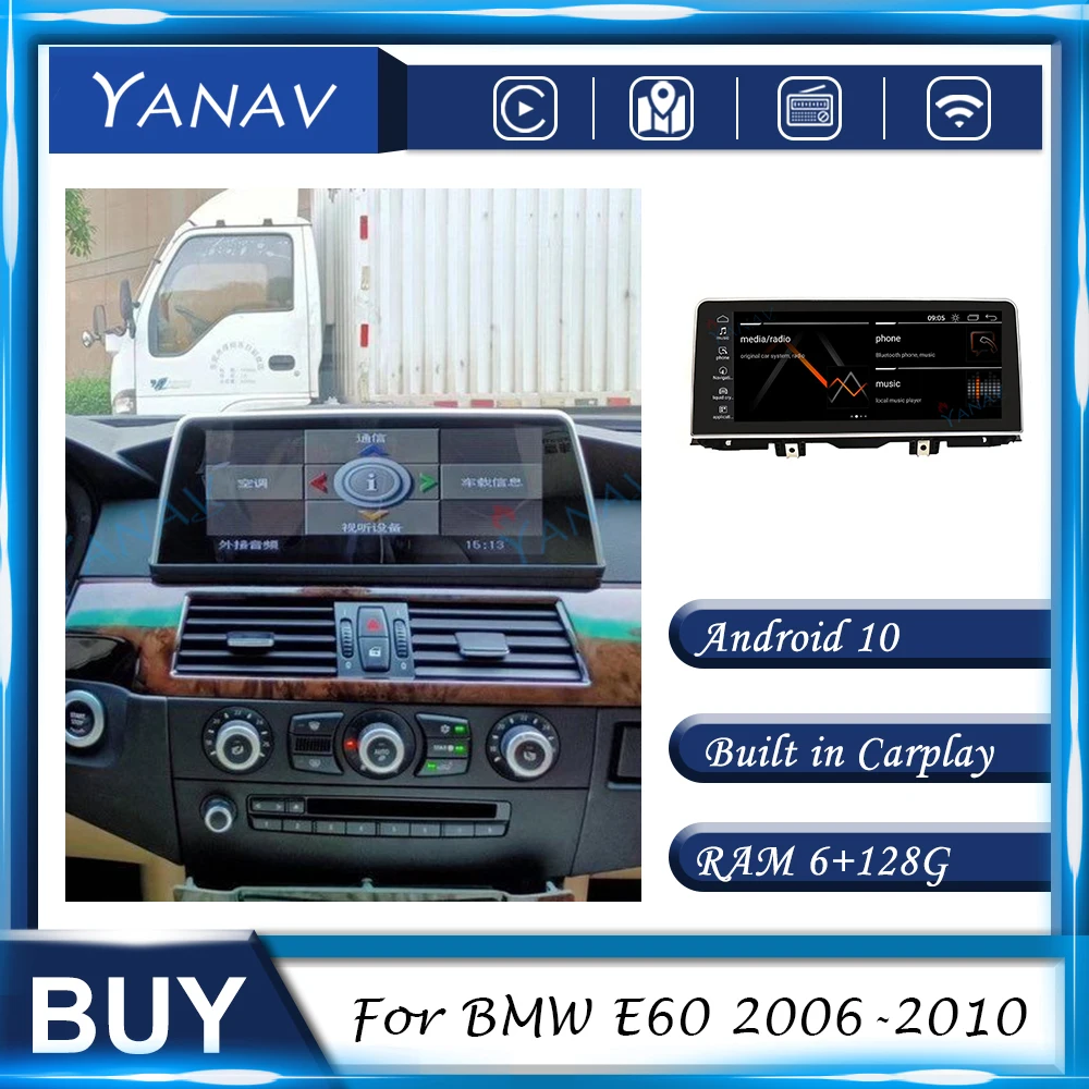 

Android 2 DIN Car Radio Audio For BMW E60 2006-2010 Auto Stereo Receiver GPS Navigation Built in Carplay DVD Player Head Unit