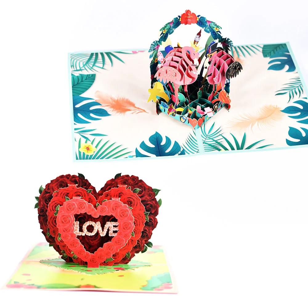 

Открытка с надписью Pop Up Love, 3D Поздравительные открытки с фламинго на День святого Валентина, День рождения, юбилей, подарок ручной работы, по...