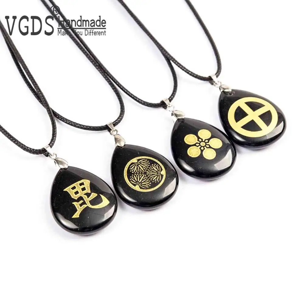 Вишневый цвет японская семья эмблема дом узор Природный кристалл обсидиан Мода