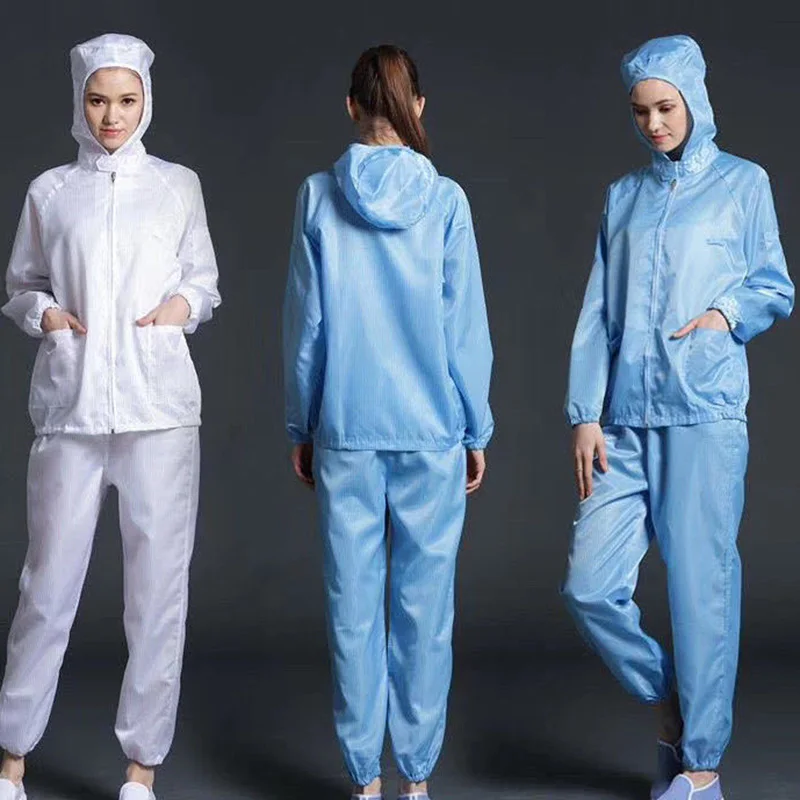 

Unisex Dustproof Workshop Split Clean Clothes Anti-static Tops Pants Overalls Hooded Work Uniforms Waterproof