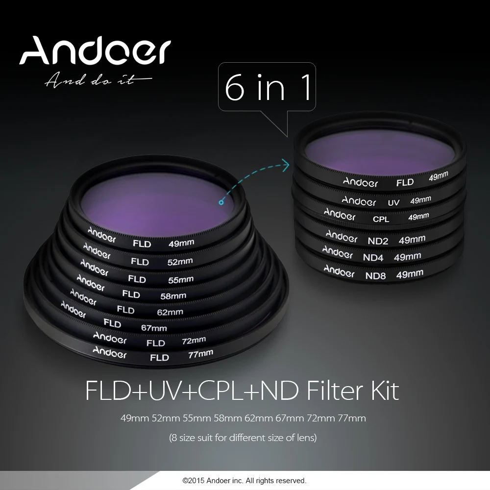 Набор фильтров Andoer 72 мм UV + CPL FLD ND для фотосъемки Ультрафиолетовый круговой