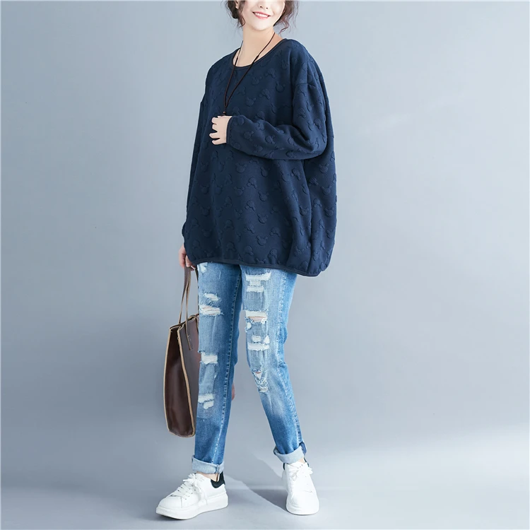 Женская толстовка с объемным рисунком в горошек Повседневная Свободная хлопковая длинным рукавом большие