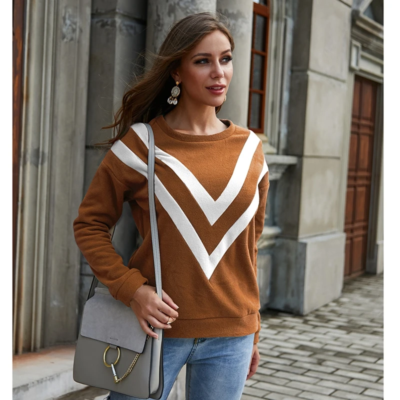 Женский пуловер с круглым вырезом осенняя толстовка повседневные толстовки