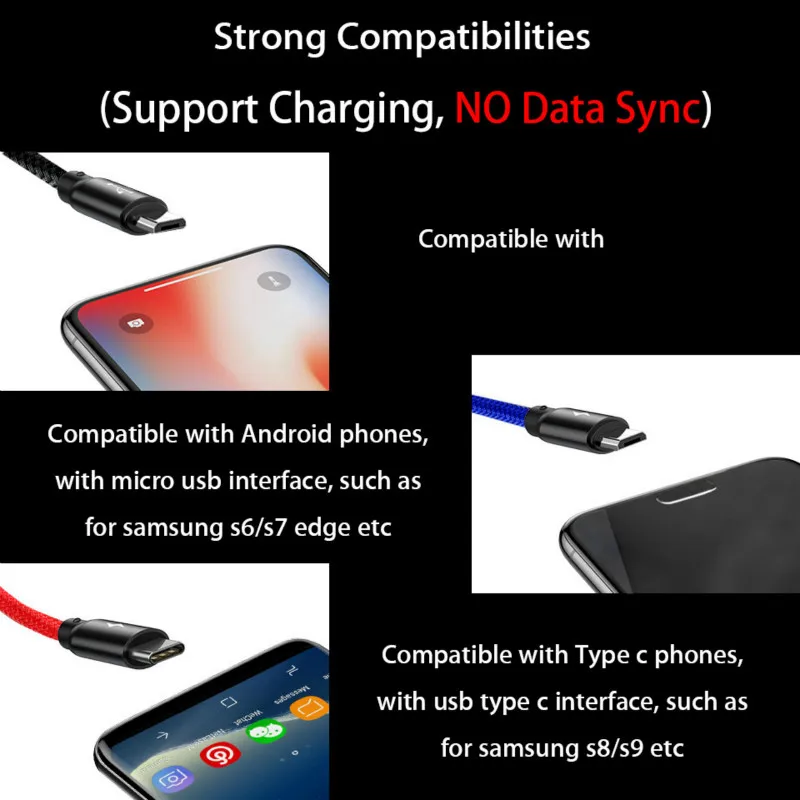 3 в 1 кабель Micro USB Type C 8pin для iPhone 11 Xr 8X7 6 6S Plus iOS 10 9 8 Samsung Nokia | Мобильные телефоны и