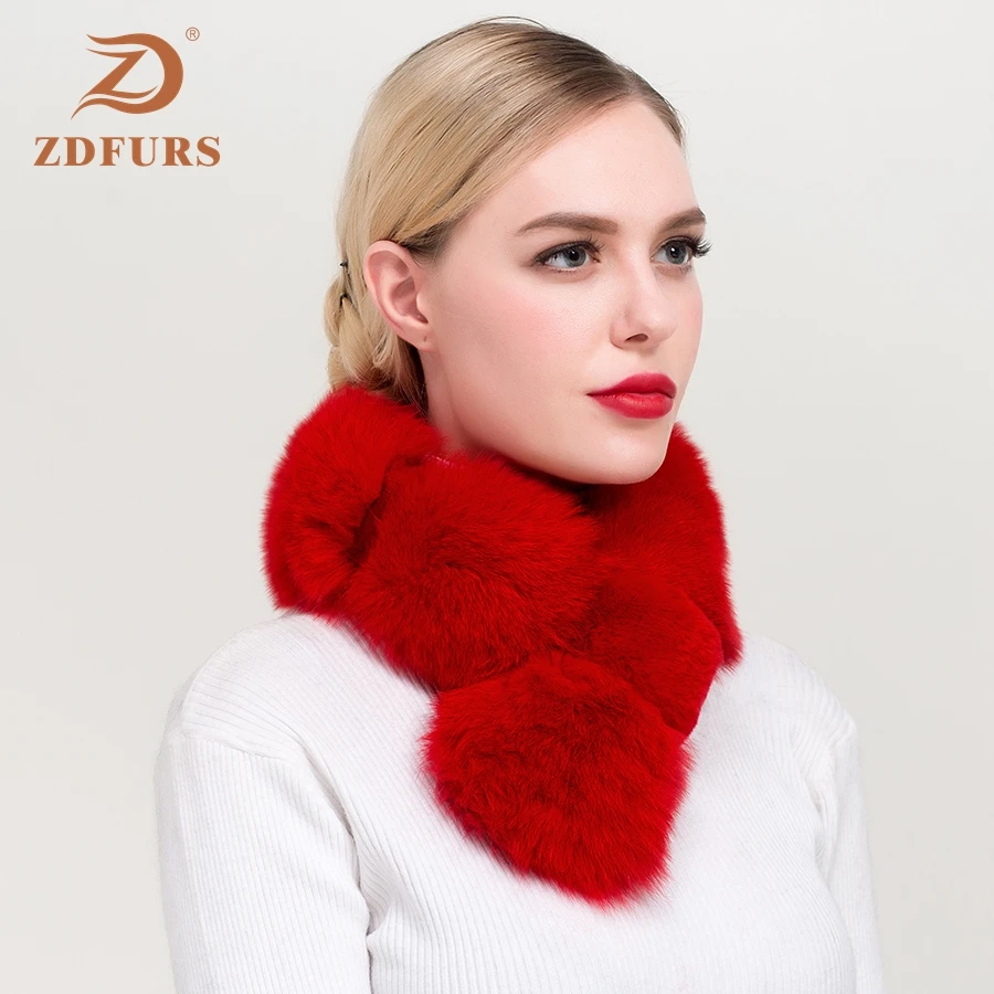 ZDFURS* Real Fox Fur scarf with Rex Rabbit Fur Scarf Natural Fox Fur Muffler fox shawl collar fox Free Shipping