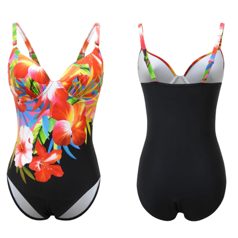 

New Print Large Size Swimwear Sexy One-Piece Female Plus Size Closed Swimsuit Push Up Body Bathing Suits Women Beach Pool Bather