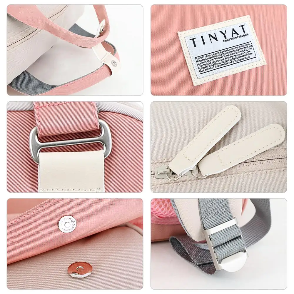 

TINYAT Candy women canvas backpack waterproof feminina laptop backpack 15 Pink Patchwork school backpacks bags for teenage girls