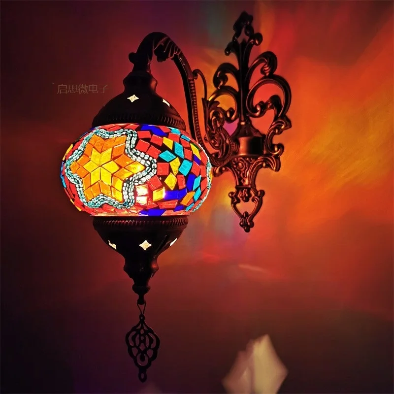 

Lámpara de pared de mosaico turco estilo mediterráneo, luz romántica de vidrio artesanal, Art Deco, novedad