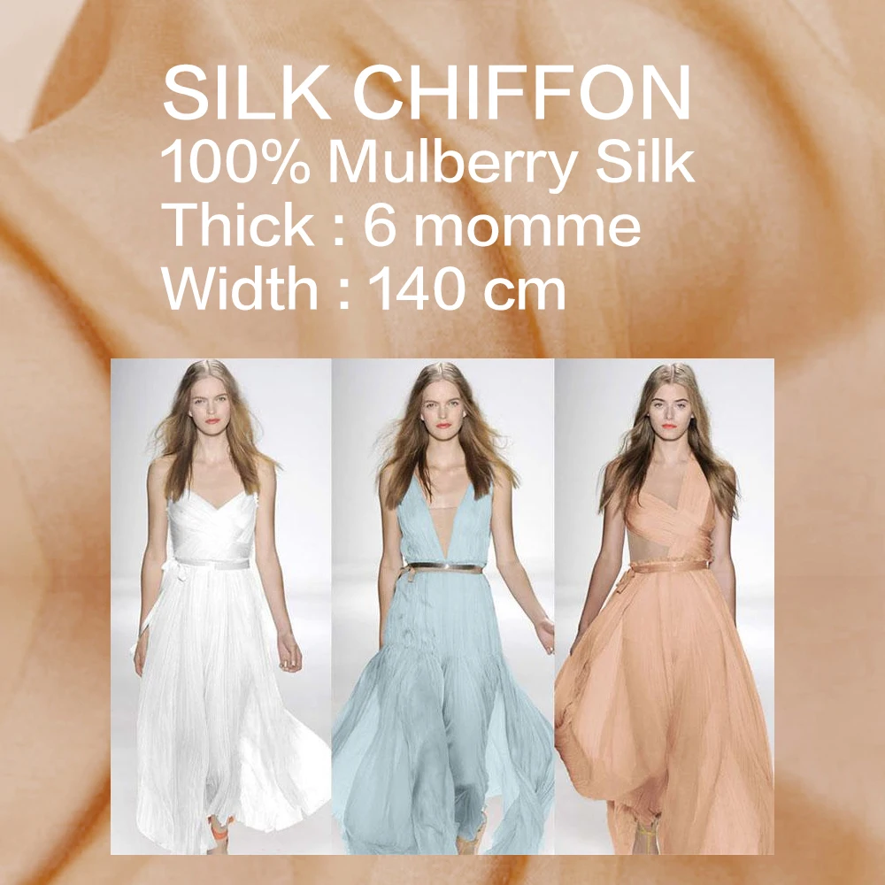 

100% Pure CHIFFON SILK FABRIC 5mm Width55"-140cm/Tulle light Roll yarn for decoration material for needlework fabric for a dress