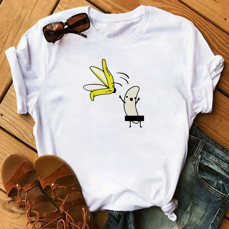 

Maycaur Women Banana Kawaii Fruits Printed T-shirts Casual Cartoon Graphic Tshirt Female Top Ladies Girls Oversized T-shirts Top
