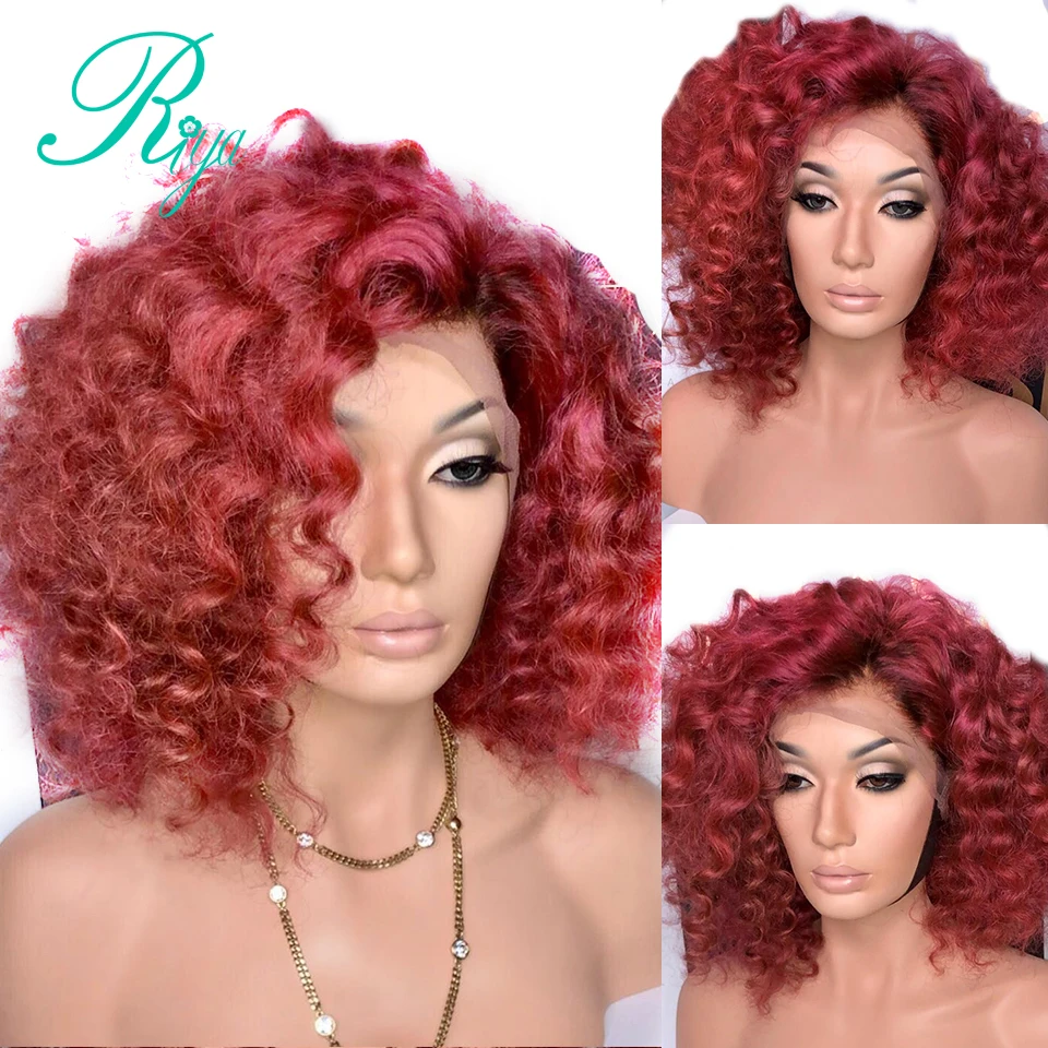 Невидимые красные бордовые цвета Pixie короткие парики из человеческих волос на