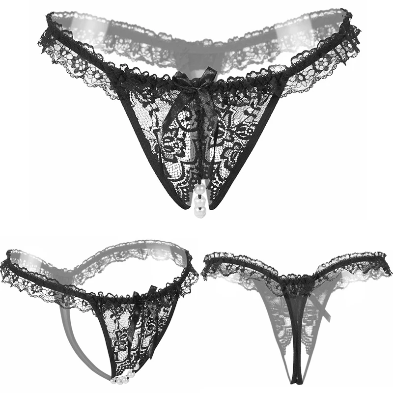 5 шт./лот, 5 стилей, черный цвет, трусики с жемчужинами, женское нижнее белье, сексуальные стринги, кружевные стринги, низкая талия, бант, стринги