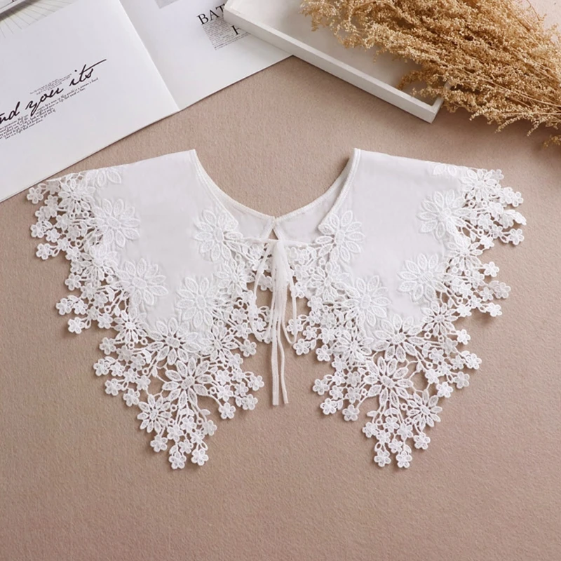 

2021 New White Detachable Doll Fake Collar Shawl Wrap Hollow Embroidery Necklace Shawl
