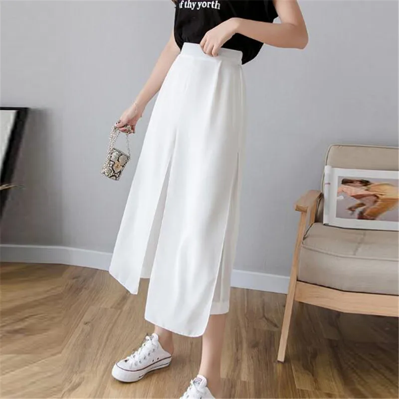 Женские шифоновые брюки до щиколотки повседневные свободные с высокой талией в