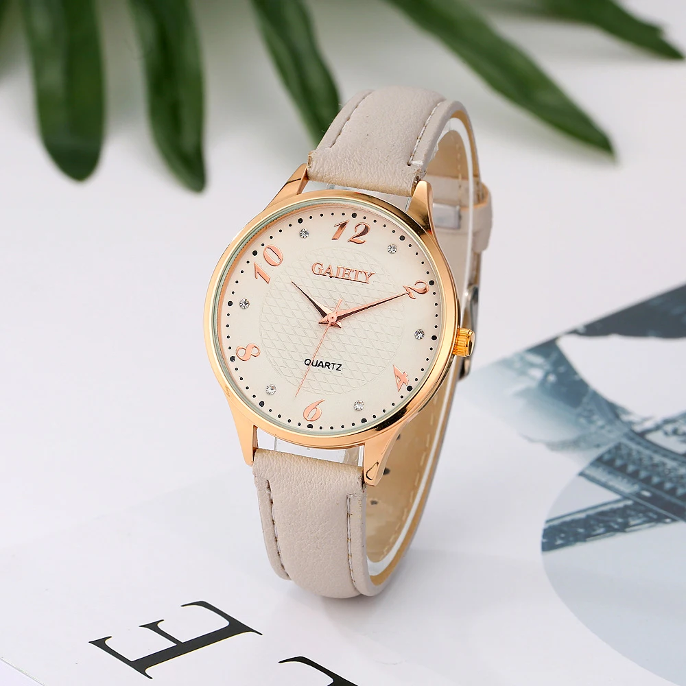

2021 New Ladies Watch Fashion Rhinestone Leather Watch Strap Casual Gold Plated Quartz Watch Arabic Number Easy To Read