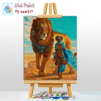 african woman and lion picture diy painting by numbers colouring zero basis handpainted oil painting unique gift home decor