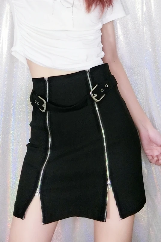 

XUXI 2020 Women New Summer Korean Half Body Skirt Personalized Buckle Double Zipper Sexy Short Skirt High Waist Fashion FZ2192