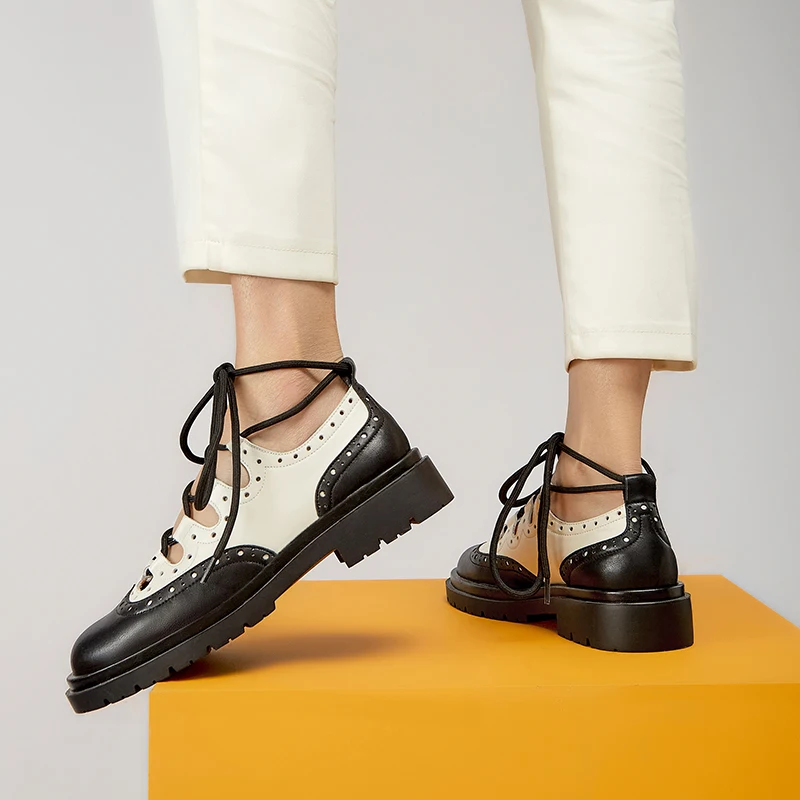 

Women Chunky Heels Pumps Sandals For Women Genuine Leather Spring Newest Oxford Retro Working Night Club Shoes Woman Heel