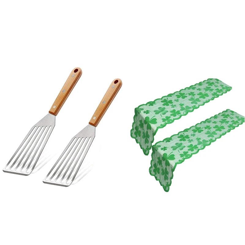 

2 шт. настольная скатерть Shamrock, украшения для вечеринок (13 х72 дюйма) и 2 шт. лопатки для рыбы, с прорезями и деревянной ручкой