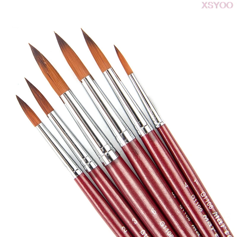 

Maries 6Pcs Nylon Hair Detail Paint Brush Set Wooden Watercolor Brush Pen For Oil Painting Gouache Propylene Art Supplies