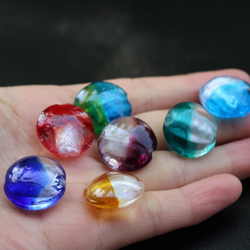 

10Pcs Double Colored 20mm Lampwork glass beads Round Flat With Multi-Color for jewelry &DIY Craft