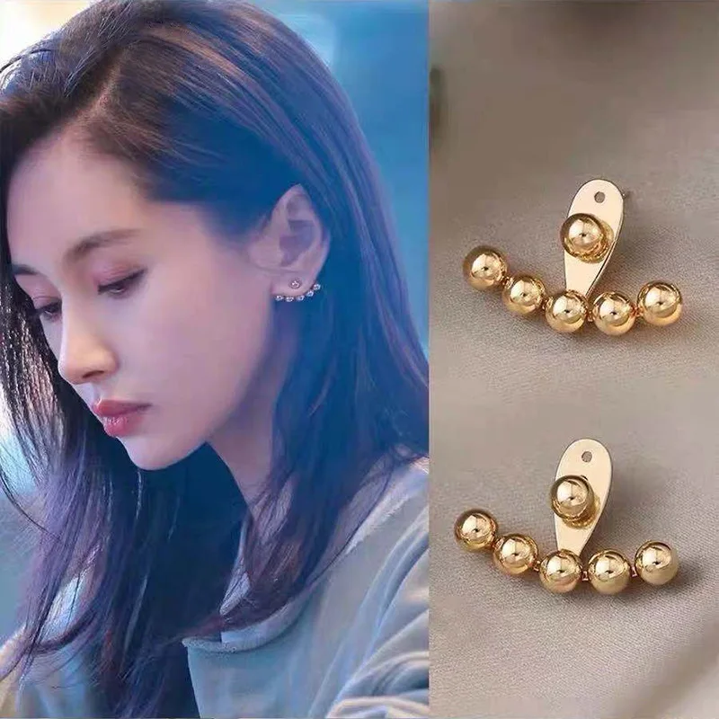 

Korean Fashion Geometric Back Hanging Earrings For Women Hip Hop Punk Unusual Stud Earrings Gold Color Pearl Jewelry Party Gifts
