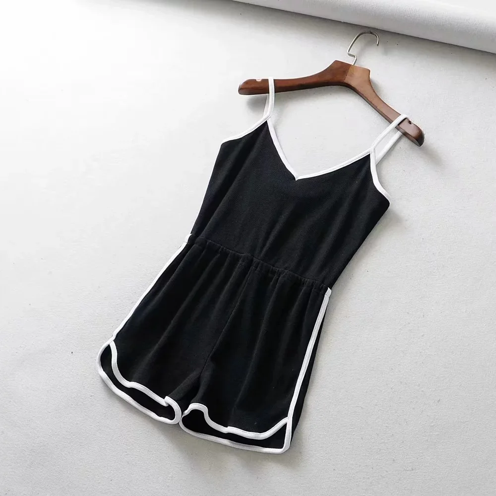 

Sexy bodysuit women 2021 bodycon rompers womens jumpsuit summer spaghetti strap playsuit black gray overall shorts patchwork