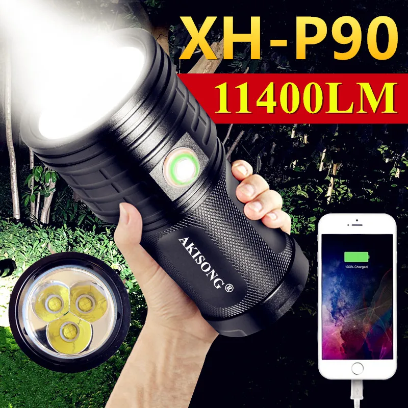 

Светодиодный фонарик высокой мощности CREE XHP50/P70/P90 для охоты, мощный яркий фонарик 18650, мощный фонарь для кемпинга, тактический фонарь