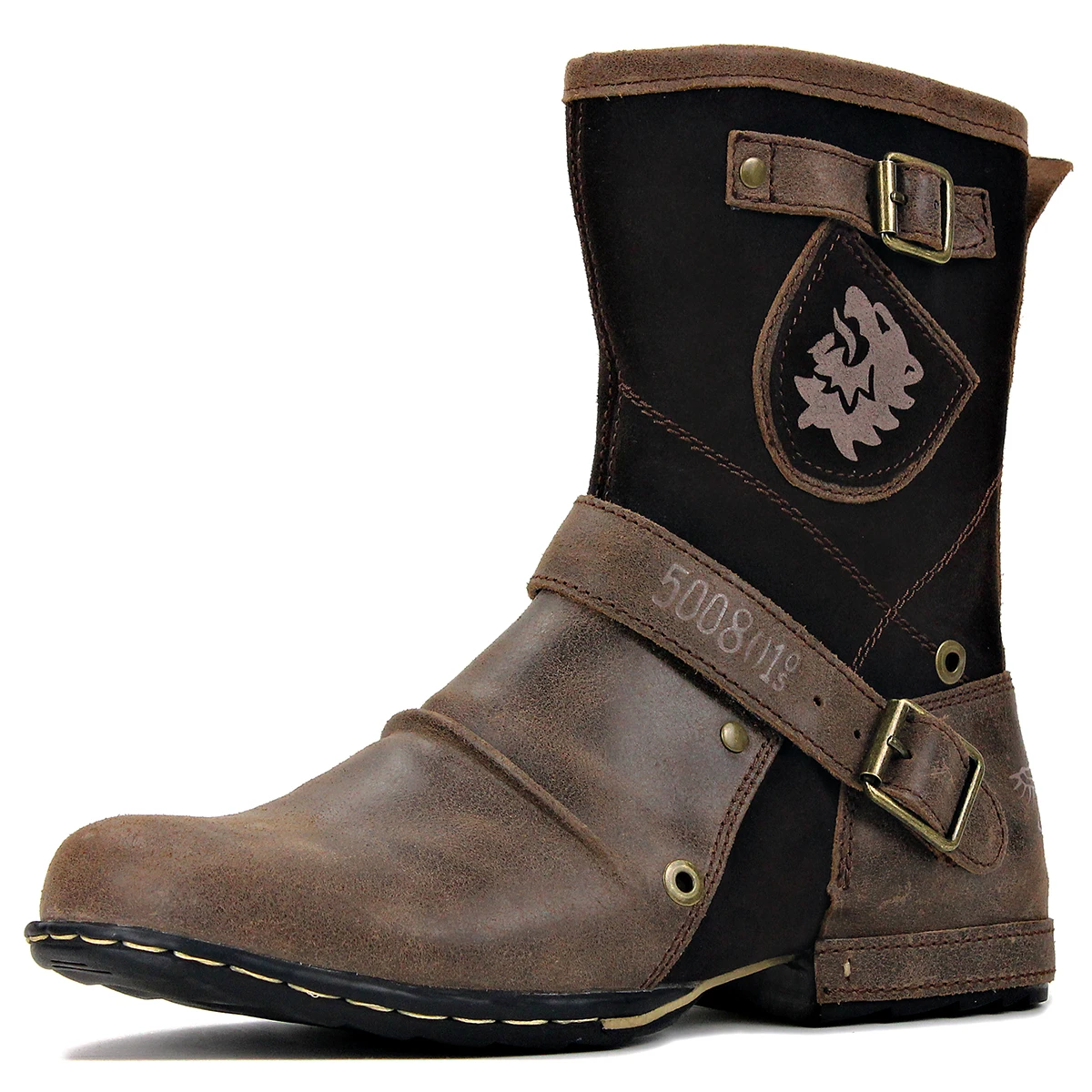 

2020 spring autumn Western Boots Genuine Leather Mens Motorcycle Boots Ankle Boots Casual shoes 5008-1-HH Light Brown color