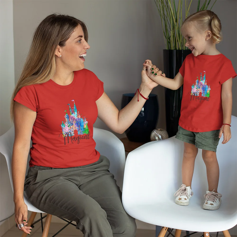 

Mother Kids T-shirt Family Clothing Sets Disneyland 50th Anniversary Printed Boys and Girls Tops Fashion Women Pullover Tee